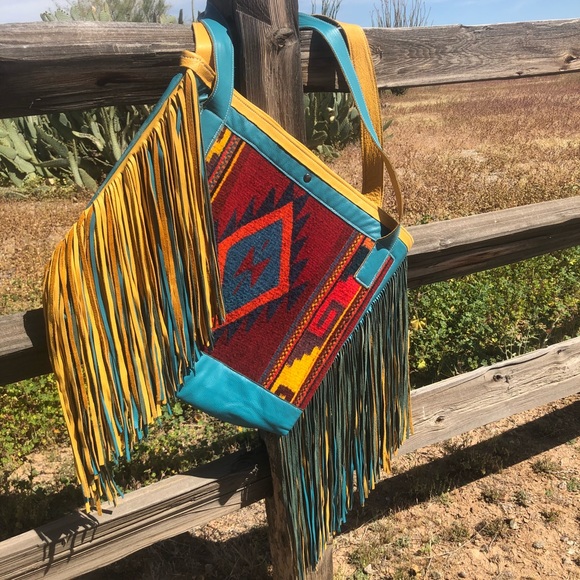 Long X Trading Co. Handbags - 💥HP Leather & Navajo Aztec Wool Purse Long Fringe